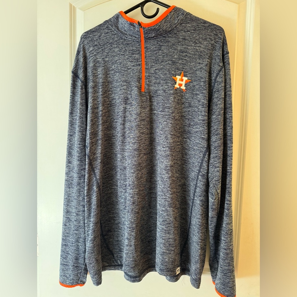 Houston Astros Men's Heathered Blue and Orange Quarter-Zip Pullover